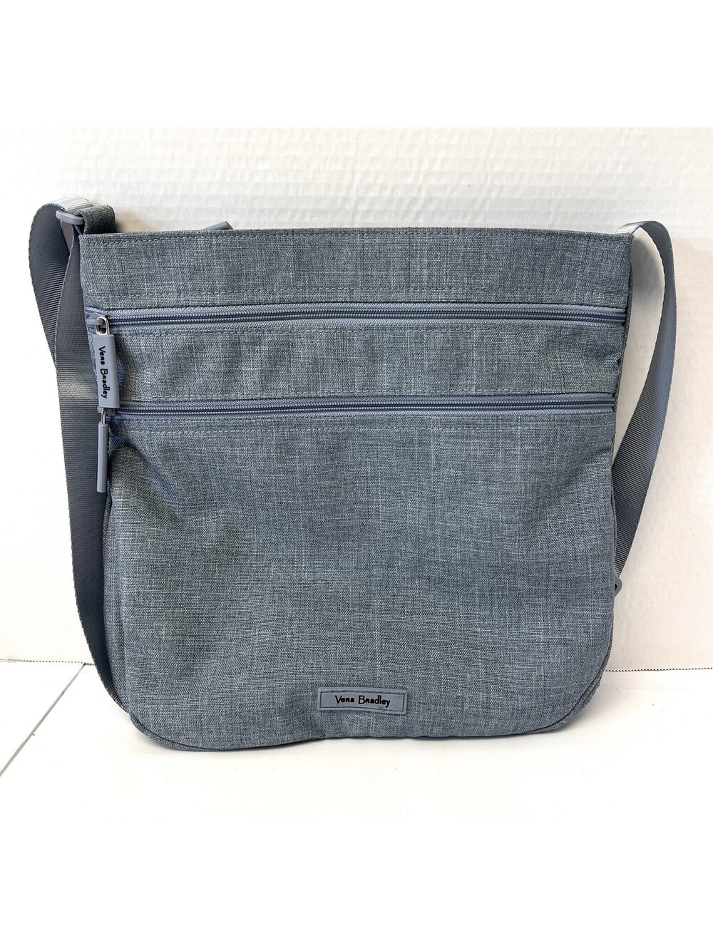 Vera Bradley Lighten UP Gray Hipster Crossbody Bag Denim Look Purse Double Zip